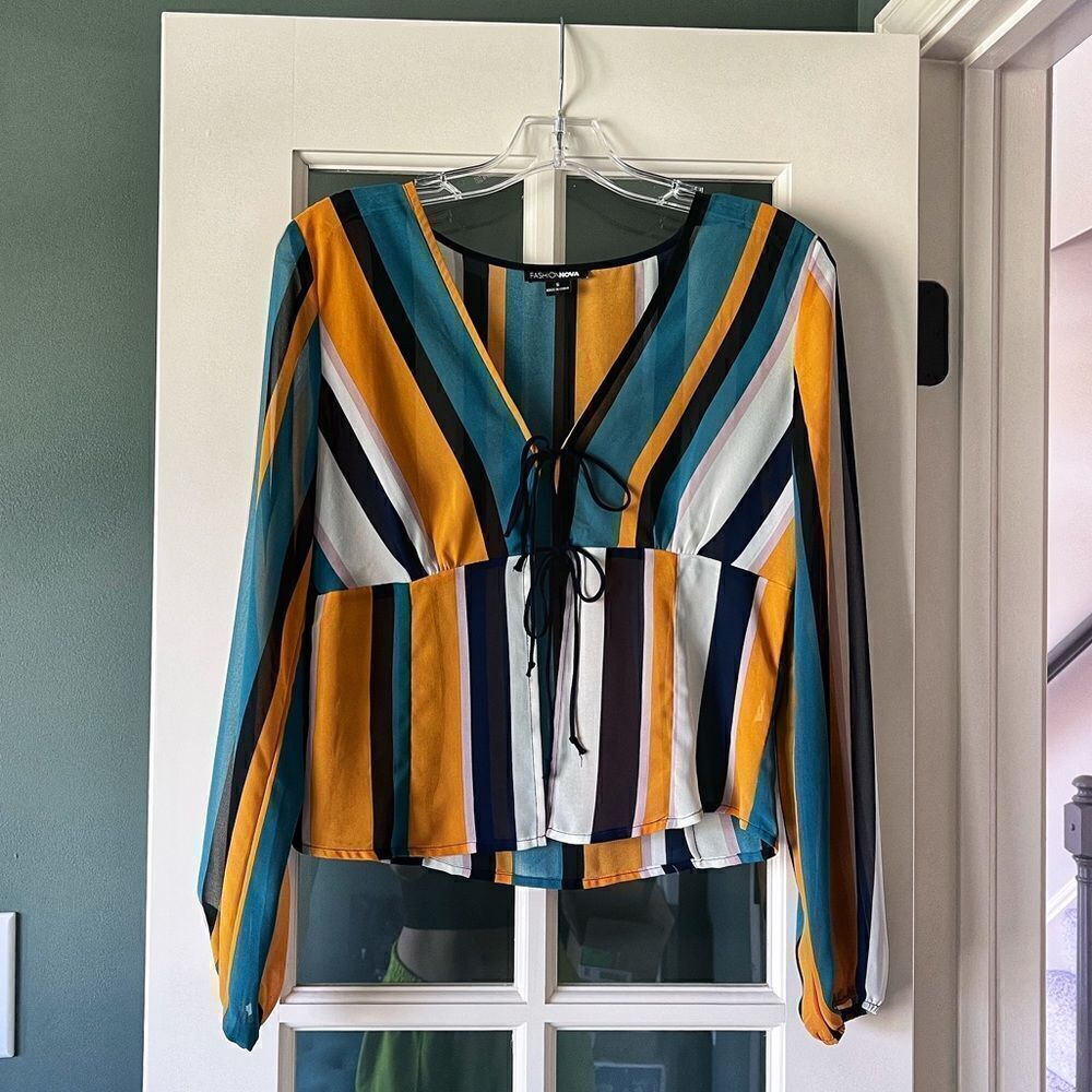 FASHIONNVA striped chiffon blouse